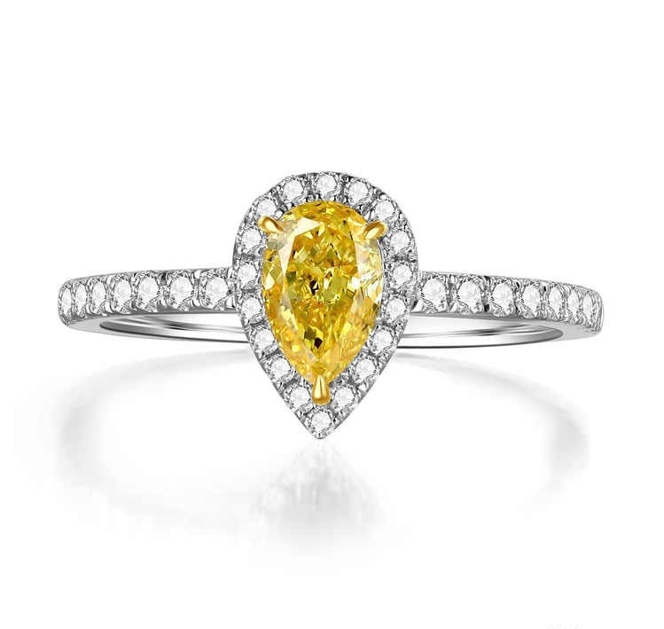 ペアシェイプ イエローダイヤモンドリング 約0.86ct k14イエローゴールド 1.92g 鑑定書付き