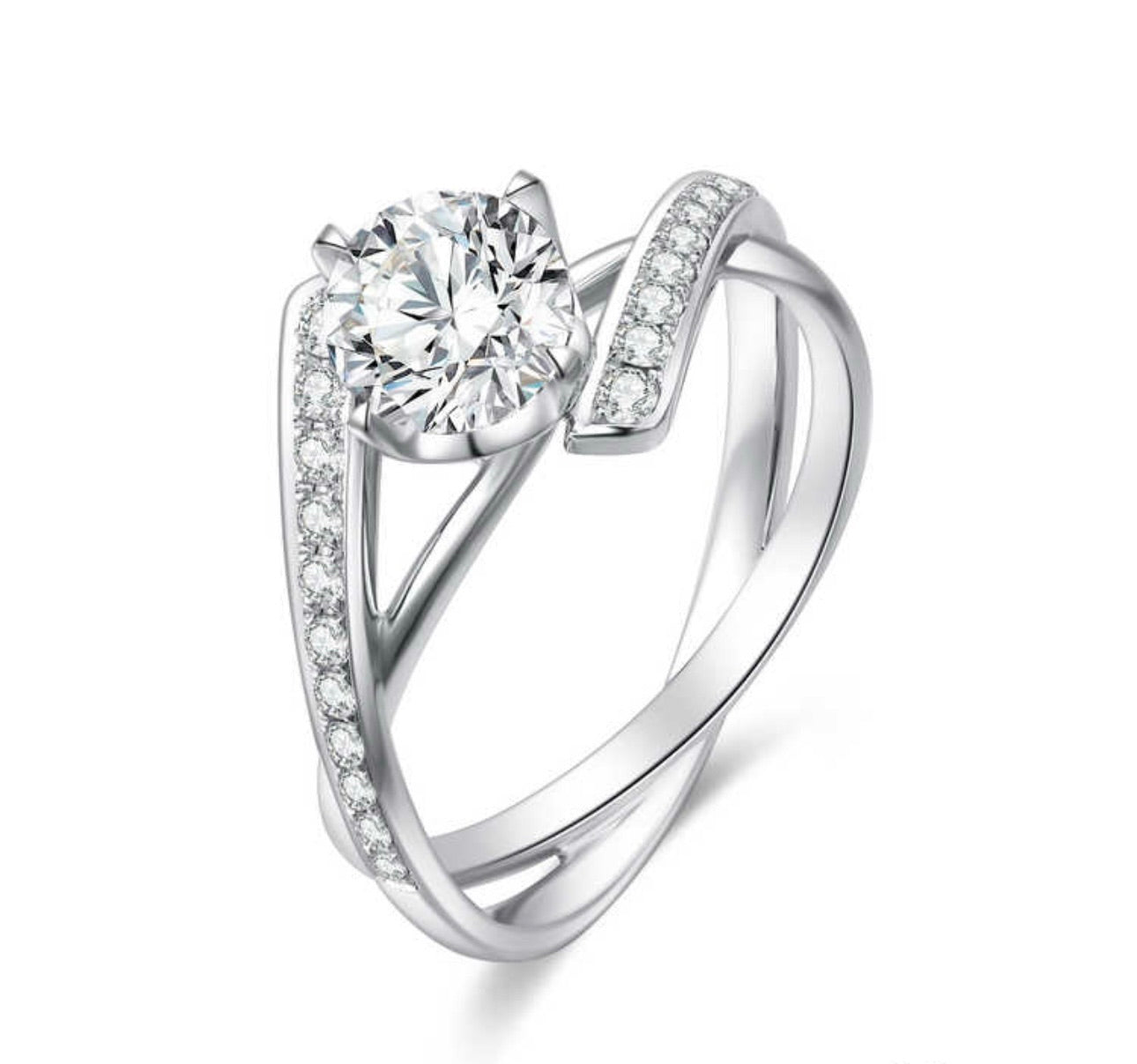 テーパードリング　主石1.011ct 副石0.234ct K18 ホワイトゴールド 4.73g 鑑定書付き