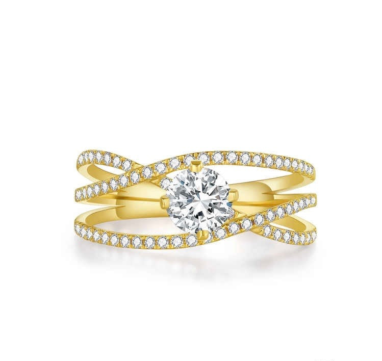 バゲットソリティアリング  約0.9ct K14イエローゴールド 2.434g 鑑定書付き