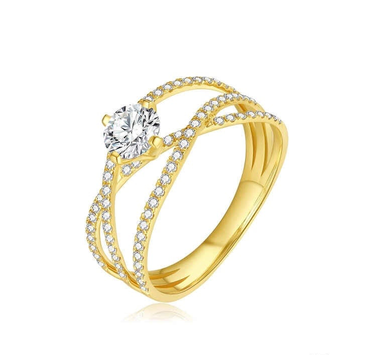 バゲットソリティアリング  約0.9ct K14イエローゴールド 2.434g 鑑定書付き