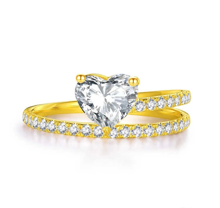 ハートシェイプ ソリティアリング 約1.3ct K14イエローゴールド 2.052g 鑑定書付き