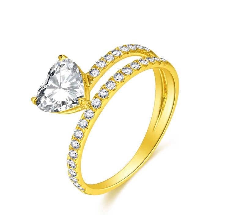 ハートシェイプ ソリティアリング 約1.3ct K14イエローゴールド 2.052g 鑑定書付き