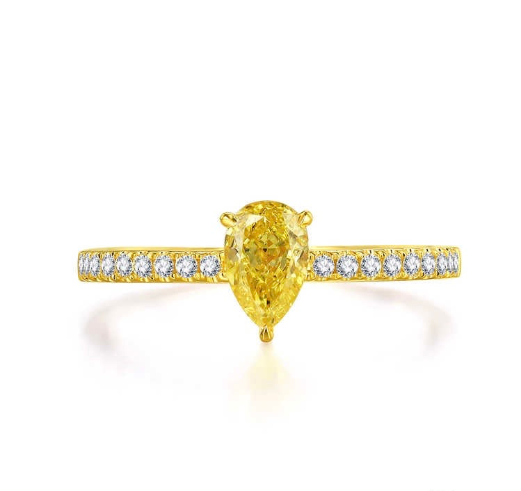 ペアシェイプソリティアリング イエローダイヤモンド0.546ct  副石0.171ct K14イエローゴールド 1.873g