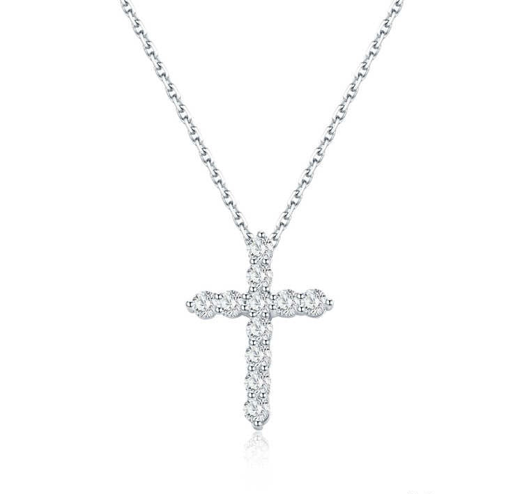 クロスネックレス s925 0.853ct チェーン45cm 総重量3.1cm 鑑定書付き