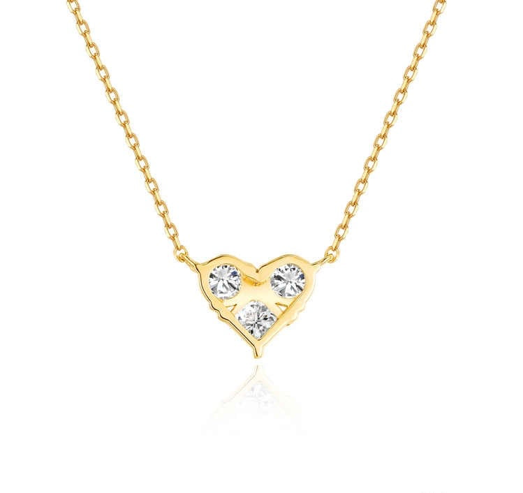 ハートペンダントネックレス 約0.6ct K14イエローゴールド 45cm  1.687g 鑑定書付き