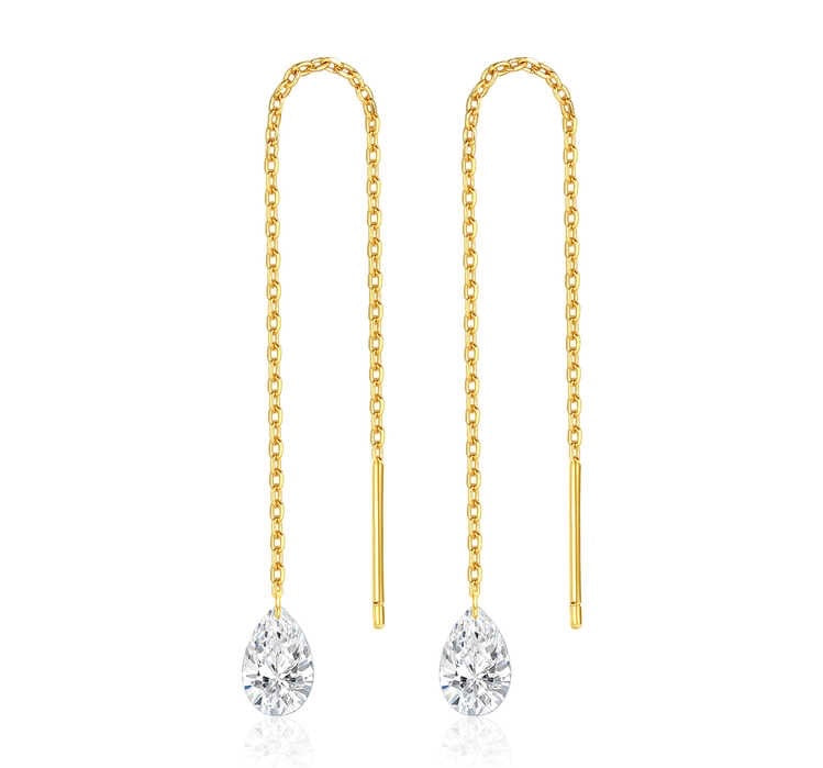 ティアドロップロングダングルピアス 1.046ct K18イエローゴールド 総重量0.66g