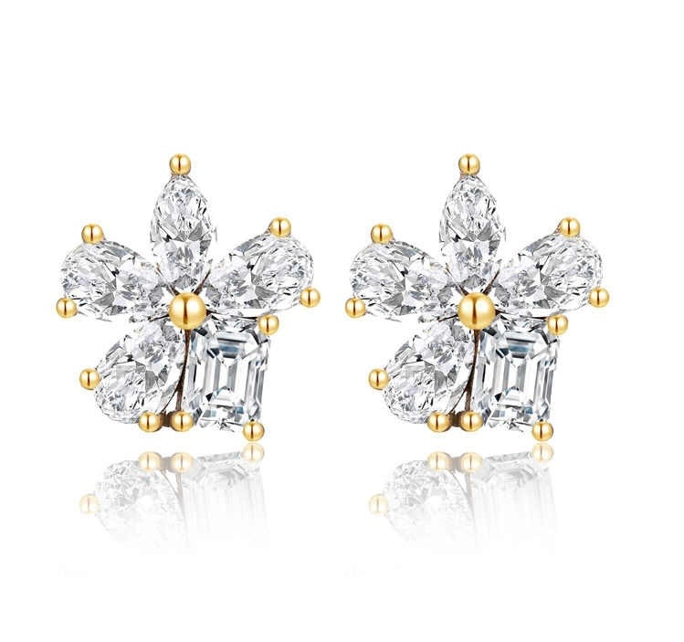 フラワースタッドピアス 主石0.504ct 副石0.413ct K14イエローゴールド 総重量1.604g