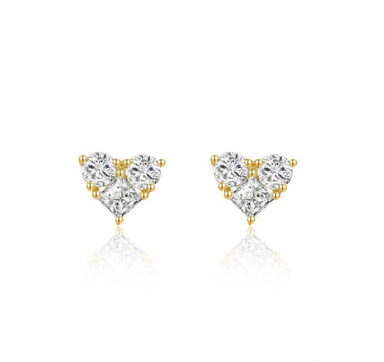ハートシェイプスタッドピアス 主石0.204ct 副石0.306ct K14イエローゴールド 総重量1.074g