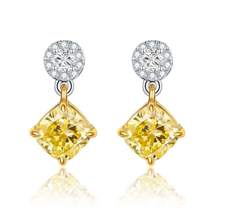 コンビネーションローズカットスタッドピアス 主石1.045ct イエローダイヤモンド 副石 0.135ct K14イエローゴールド 総重量1.518g
