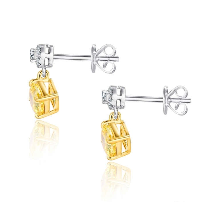 コンビネーションローズカットスタッドピアス 主石1.045ct イエローダイヤモンド 副石 0.135ct K14イエローゴールド 総重量1.518g