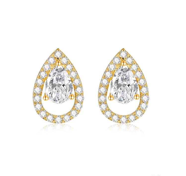 ペアシェイプコンビネーションスタッドピアス 主石0.394ct 副石0.152ct K14イエローゴールド 総重量1.314g