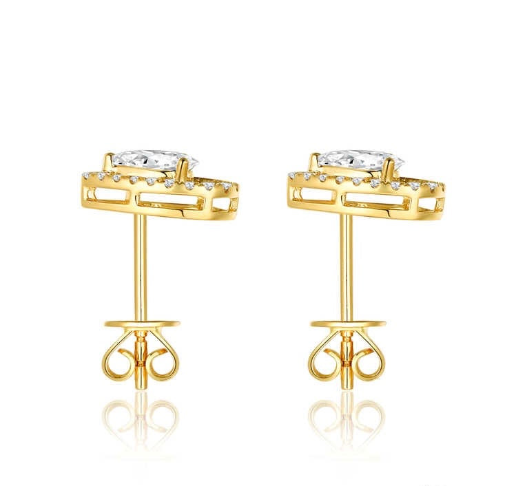 ペアシェイプコンビネーションスタッドピアス 主石0.394ct 副石0.152ct K14イエローゴールド 総重量1.314g
