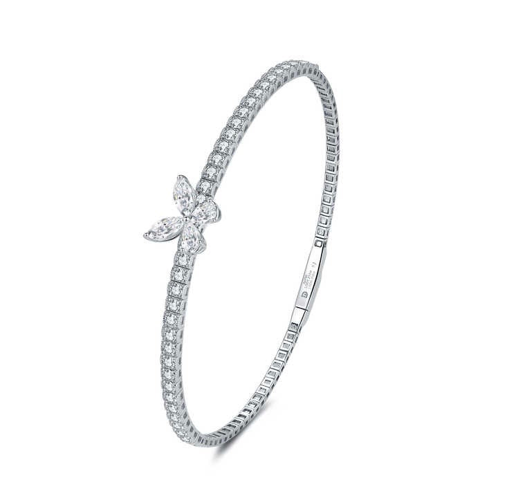 バタフライモチーフテニスブレスレット 主石0.758ct 副石1.217ct K18ホワイトゴールド イエローゴールドに変更可 総重量6.2g