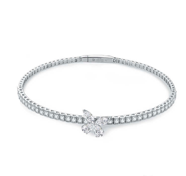 バタフライモチーフテニスブレスレット 主石0.758ct 副石1.217ct K18ホワイトゴールド イエローゴールドに変更可 総重量6.2g